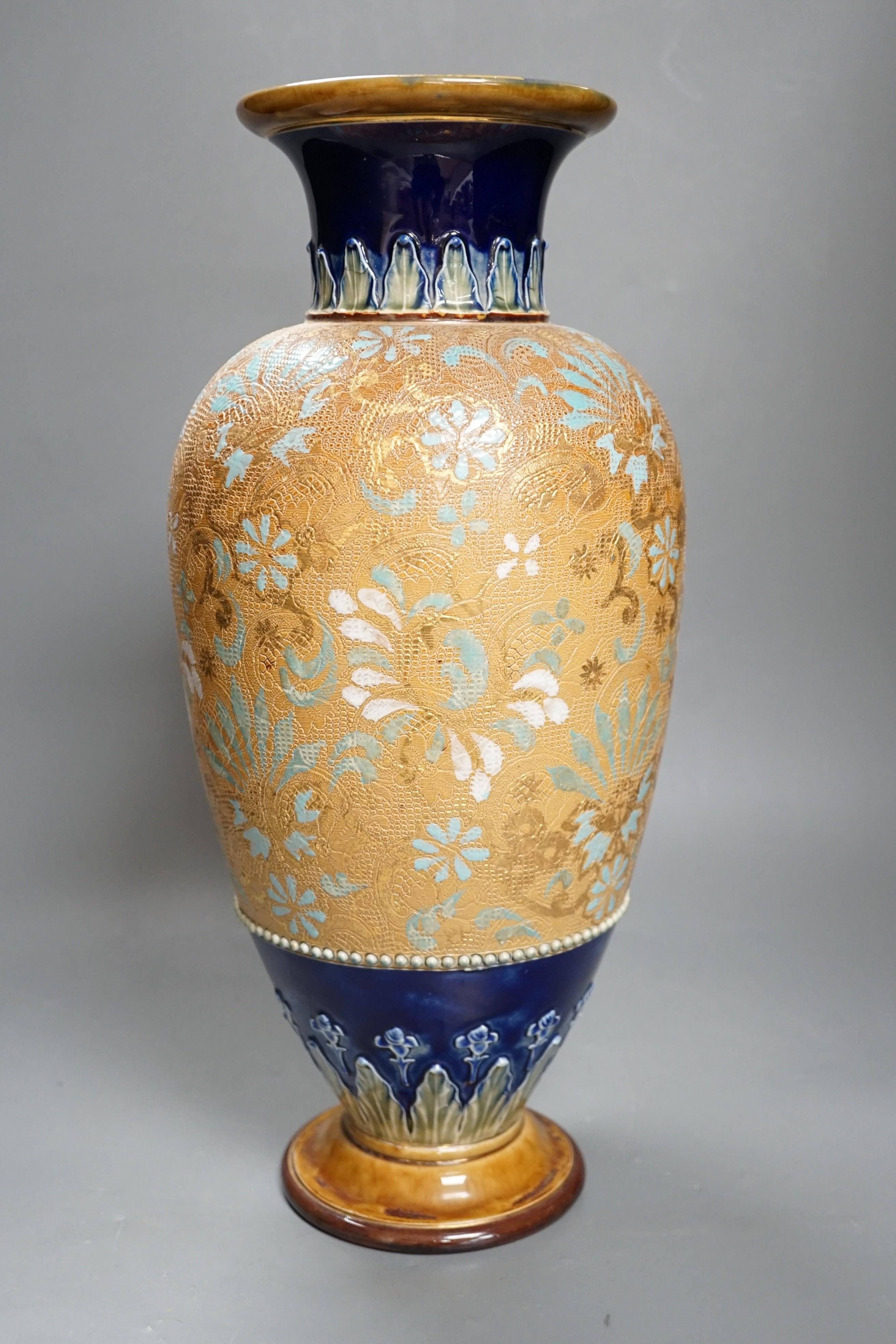 A large Royal Doulton Slater’s patent stoneware vase, 43cm